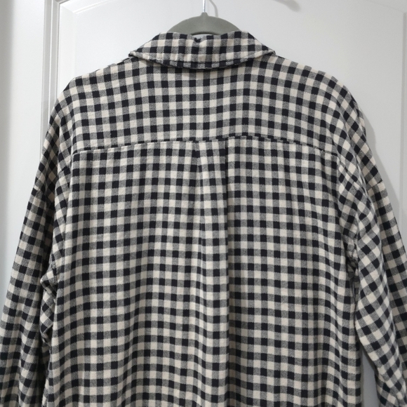 ZARA Black White Gingham Flannel Button Front, Floral Embroidery, High Low Tunic - Picture 13 of 16